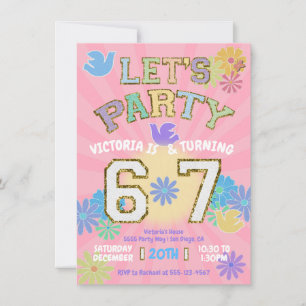 Six Seven Birthday Party Retro Preppy Hippie Invitation