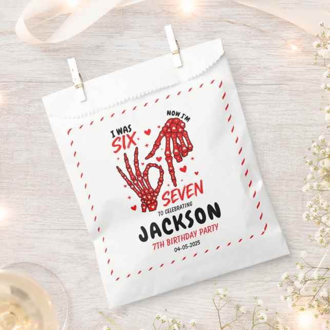 Six Seven Birthday Skeleton Hands Party Favor Bag (Clipped)