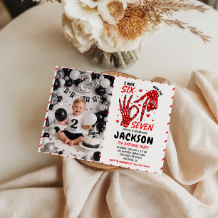 Six Seven Birthday Skeleton Hands Party Invitation