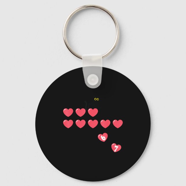 Six Seven Black Cat Knocking Off Hearts Funny 67 V Keychain (Front)