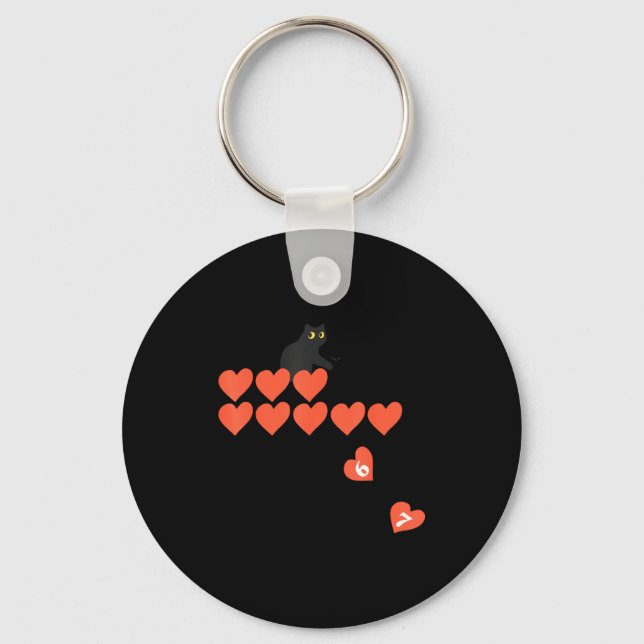 Six Seven Black Cat Knocking Off Hearts Funny 67 V Keychain (Front)