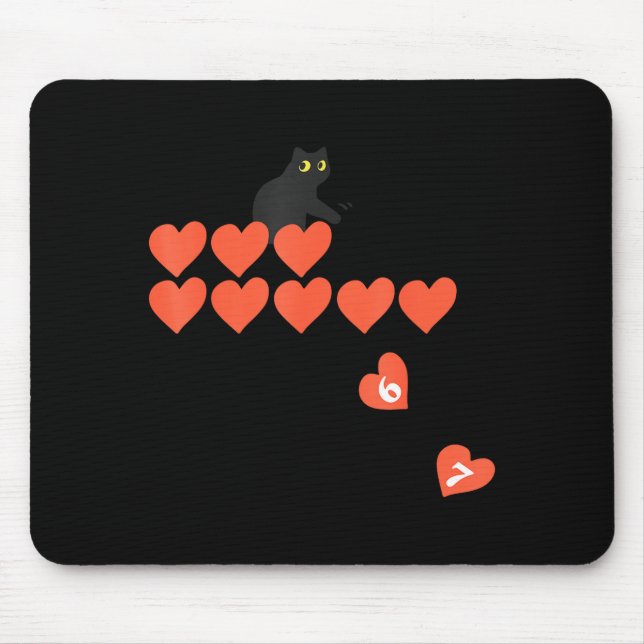 Six Seven Black Cat Knocking Off Hearts Funny 67 V Mouse Pad (Front)