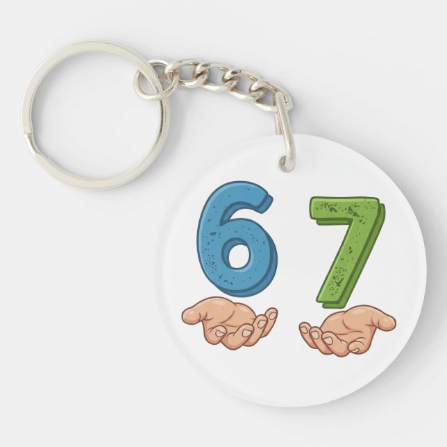 Six Seven Blue Green Brain Rot Keychain (Front)