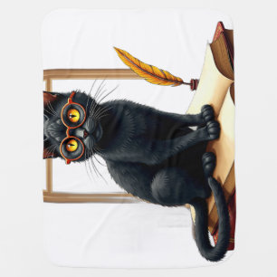 Six Seven Bookworm Cat Dark Academia Reading Glass Baby Blanket