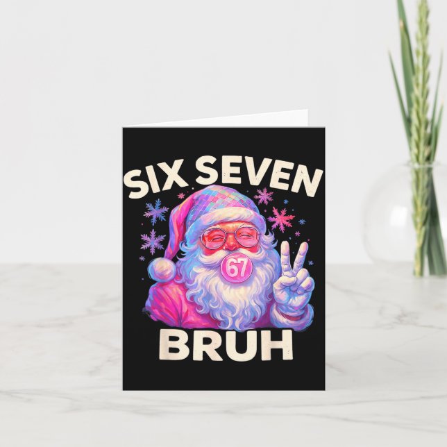 Six Seven Bruh 67 Funny Nk Santa Christmas 6 7 Mem Card (Front)
