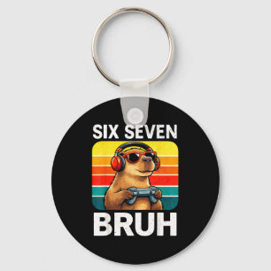 Six Seven Bruh Capybara Retro Vintage Funny 67 Mem Keychain