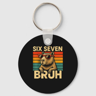 Six Seven Bruh Capybara Retro Vintage Funny 67 Mem Keychain