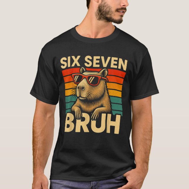 Six Seven Bruh Capybara Retro Vintage Funny 67 Mem T-Shirt (Front)