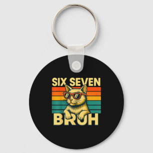 Six Seven Bruh Cat Retro Vintage Funny 67 Meme For Keychain