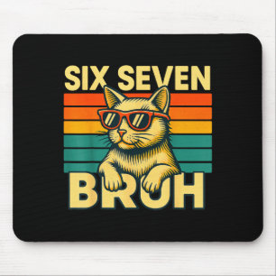 Six Seven Bruh Cat Retro Vintage Funny 67 Meme For Mouse Pad
