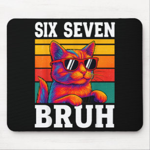 Six Seven Bruh Cat Retro Vintage Funny 67 Meme Men Mouse Pad