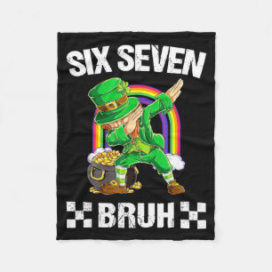Six Seven Bruh Dabbing Leprechaun St Patricks Day Fleece Blanket