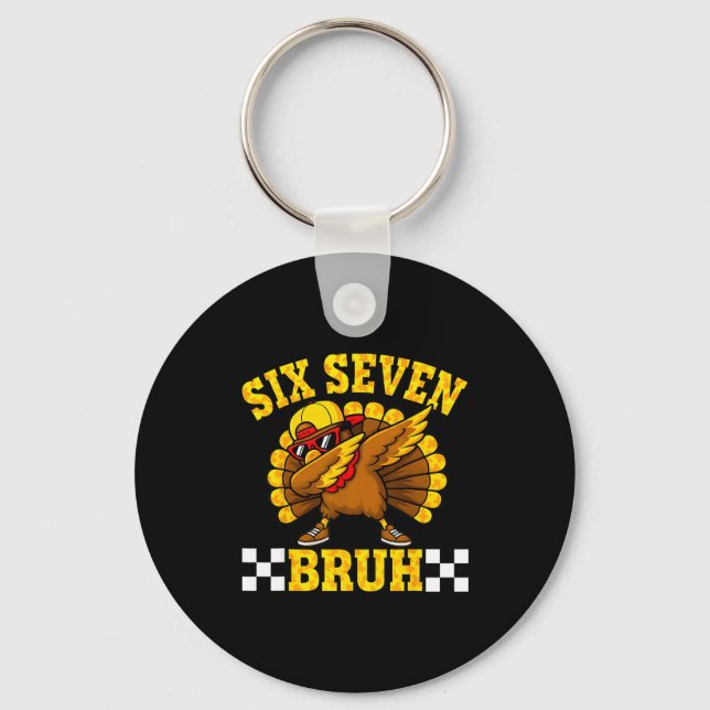 Six Seven Bruh Dabbing Turkey Thanksgiving 67 Meme Keychain (Front)