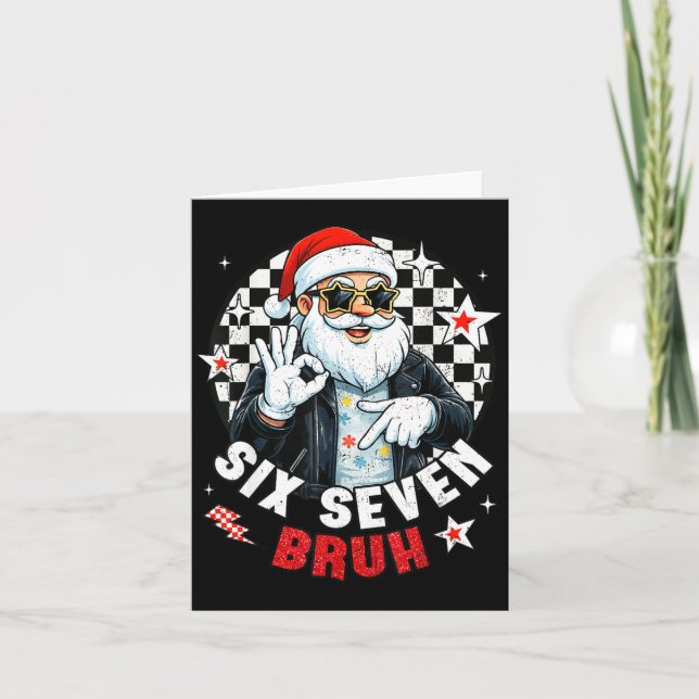 Six Seven Bruh Funny Checkered Cool Santa Claus Ro Card (Front)
