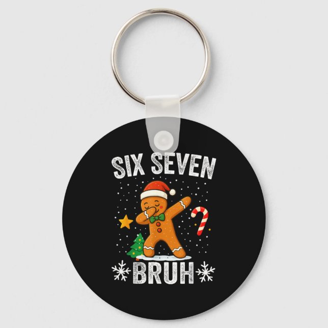 Six Seven Bruh Gingerbread Dabbing Funny Christmas Keychain (Front)