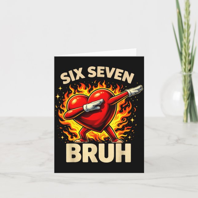 Six Seven Bruh Heart Dabbing Retro Love Meme Valen Card (Front)