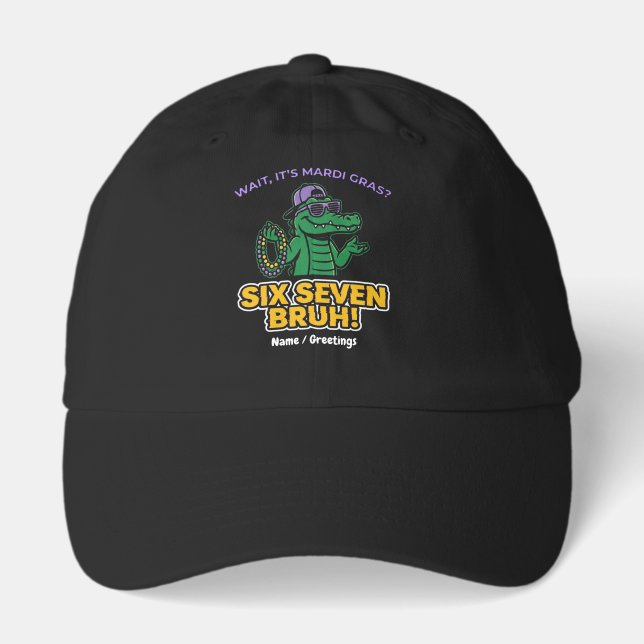Six Seven Bruh Mardi Gras Cool Gator Festival Hat (Front)