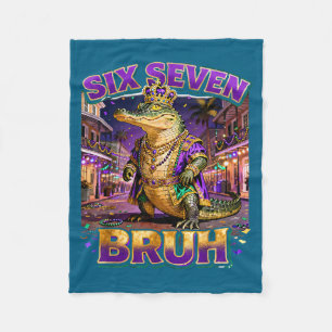 Six seven bruh mardi gras gator king new orleans fleece blanket