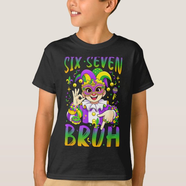 Six Seven Bruh Mardi Gras Leprechaun Jester Hat Fl T-Shirt (Front)