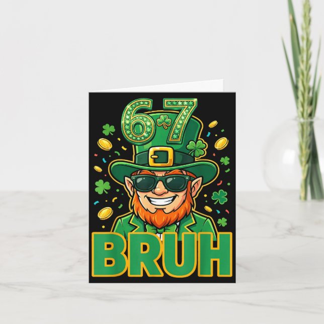 Six seven bruh st patricks day 67 meme leprechaun card (Front)