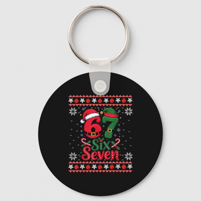 Six Seven Christmas 6 7 Ugly Christmas Sweater Boy Keychain (Front)