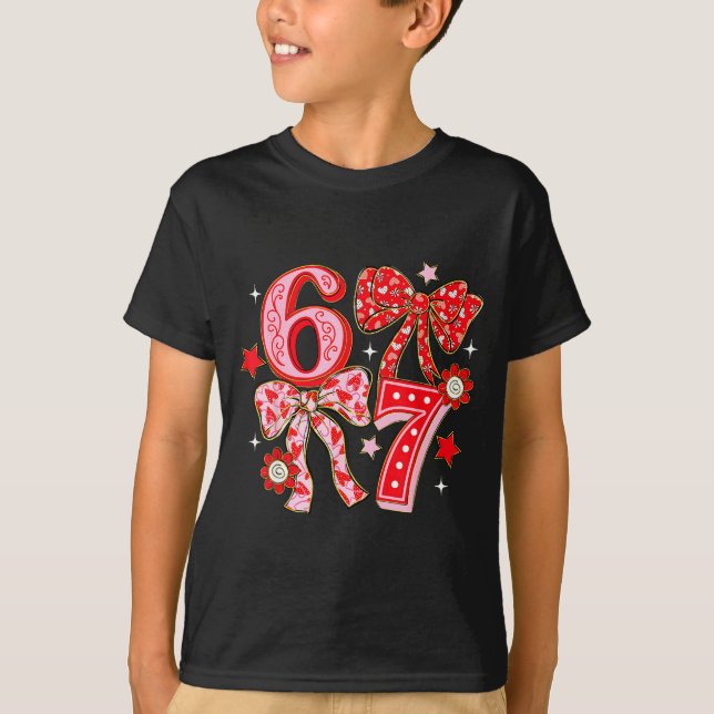 Six Seven Coquette Girl Bow Cool Meme 67 Valentine T-Shirt (Front)
