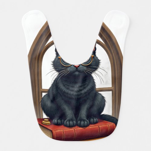 Six Seven Dark Academia Cat Reading Books Vintage Baby Bib