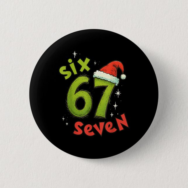 Six Seven Funny Christmas Meme Green Red Holiday  Button (Front)