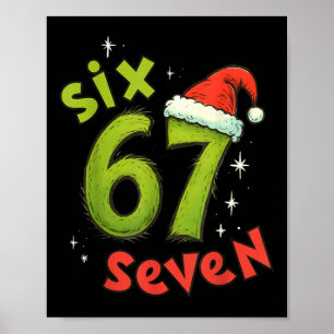 Six Seven Funny Christmas Meme Green Red Holiday Poster