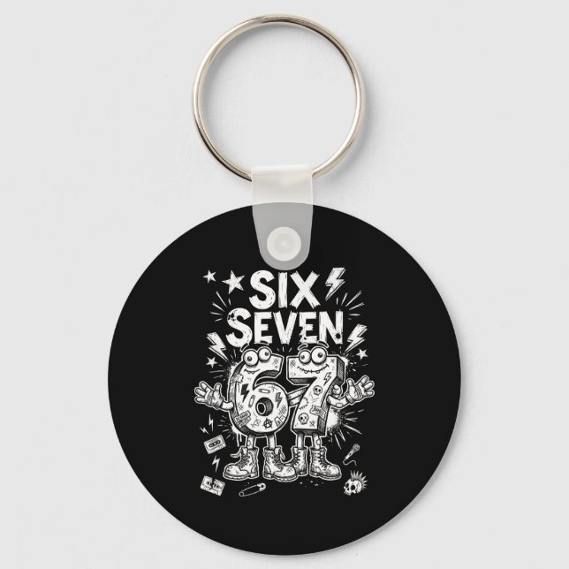 Six Seven Gen Alpha Brain Rot Meme Funny Viral Tre Keychain (Front)
