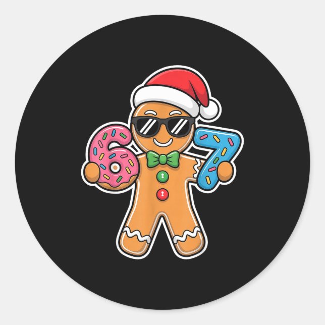 Six Seven Gingerbread 67 Funny Christmas Boys Kids Classic Round Sticker (Front)
