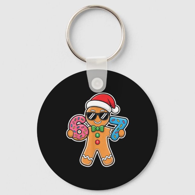 Six Seven Gingerbread 67 Funny Christmas Boys Kids Keychain (Front)