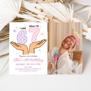 Six Seven Girl Birthday Photo Invitation