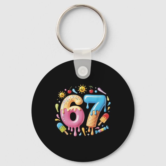 Six Seven Ice Cream Drip Cool Meme 67 Funny Number Keychain (Front)