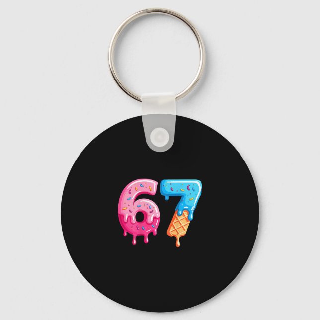 Six Seven Ice Cream Drip Cool Meme 67 Funny Number Keychain (Front)