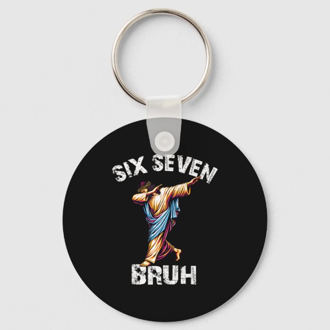 Six Seven Jesus Dabbing Christmas 6 7 Meme 67 Kids Keychain (Front)