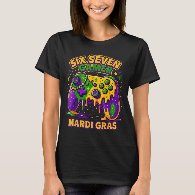 Six Seven Mardi Gras Gamer Controller Beads 67 Mar T-Shirt (Front)