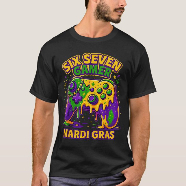 Six Seven Mardi Gras Gamer Controller Beads 67 Mar T-Shirt (Front)