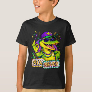 Six Seven Mardi Gras Gator Funny 67 Meme Quote _2  T-Shirt