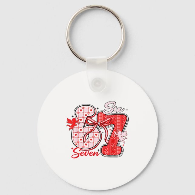 Six Seven Meme 67 Coquette Bow Valentines Women Gi Keychain (Front)