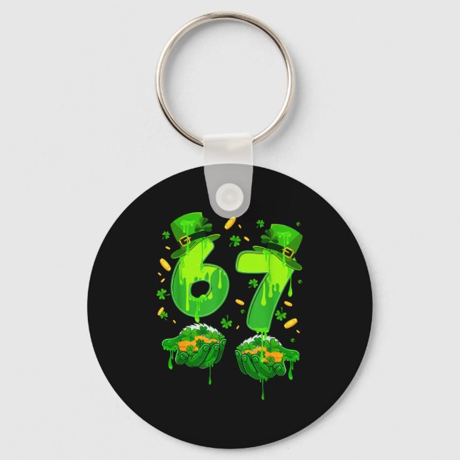 Six seven meme 67 st patrick's day shamrock keychain (Front)