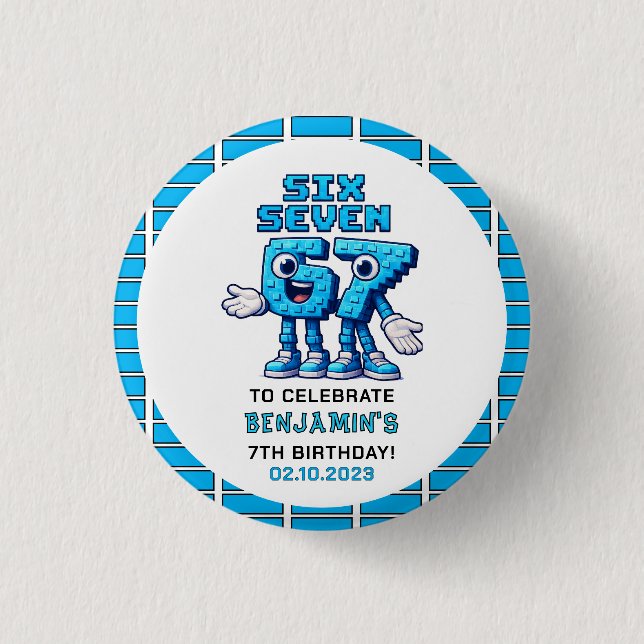 Six Seven Meme 7th Birthday | Funny Trendy Button (Front)