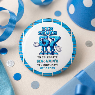 Six Seven Meme 7th Birthday   Funny Trendy Button