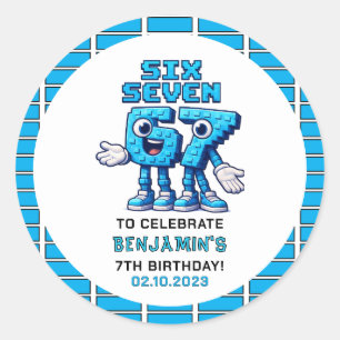 Six Seven Meme 7th Birthday   Funny Trendy Classic Round Sticker