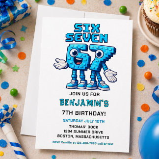 Six Seven Meme 7th Birthday Party | Funny Trendy  Invitation