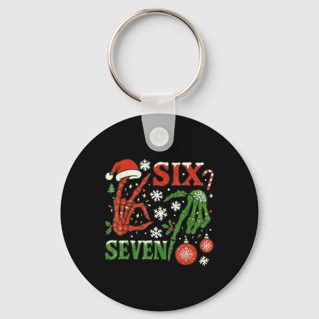 Six Seven Meme Christmas 6-7 Christmas Skeleton Ha Keychain (Front)