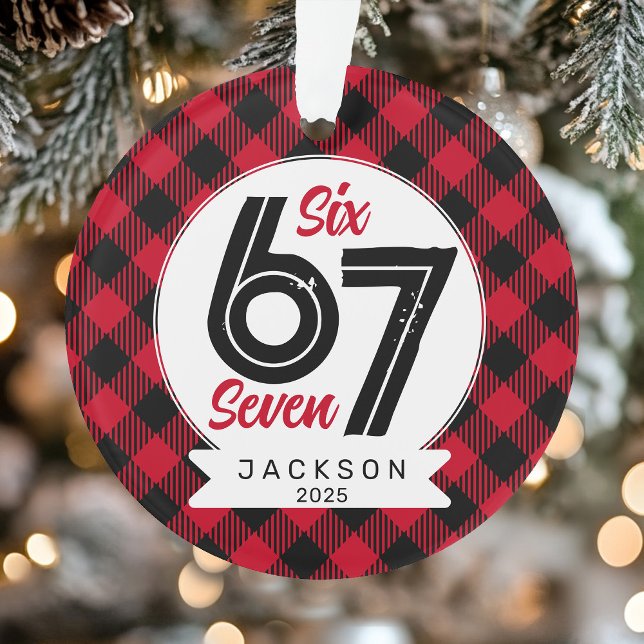 Six Seven Meme Red and Black Plaid Christmas Ornament (Six Seven Meme Red and Black Plaid Christmas Ornament)