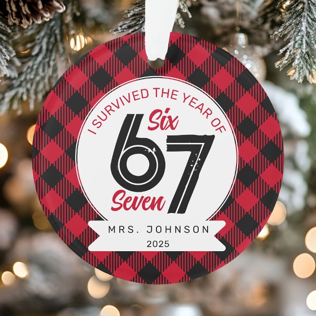 Six Seven Meme Teacher Plaid Christmas Ornament (Six Seven Meme Teacher Plaid Christmas Ornament)