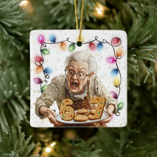 Six Seven On Grannie's Cookie Plate Christmas Ceramic Ornament (Tree)