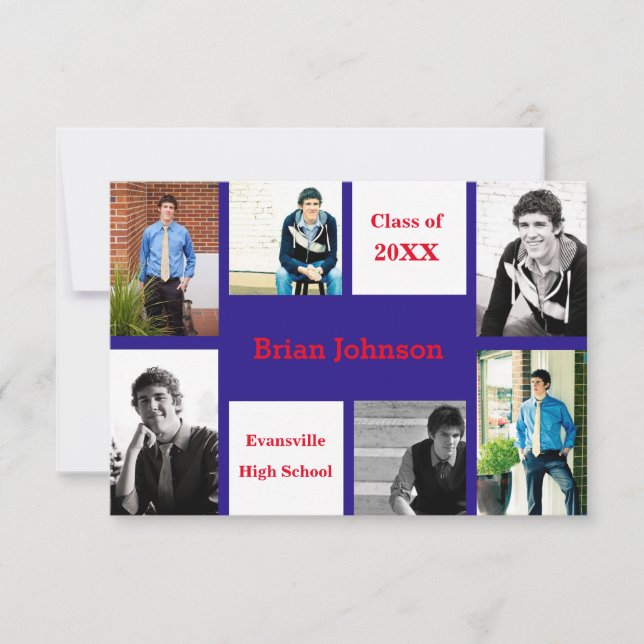 Six/Seven Photos Blue/Red - 3x5 Grad Announcement (Front)